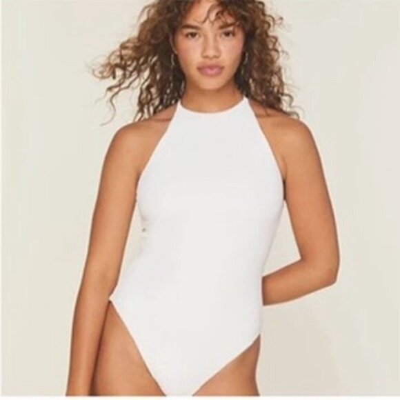 Andie Asbury Rib One Piece Swimsuit Ribbed Coco White Womens Large - Picture 1 of 4